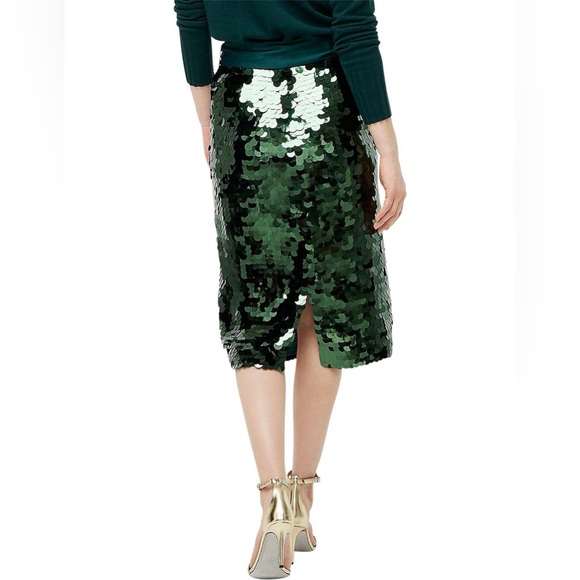 J.Crew Bristol Skirt Paillette Pencil Sequin Satin Bow Emerald Skirt Size 10 NWT - Picture 2 of 11